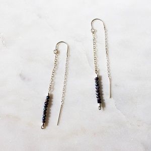 Sterling Silver Tiny Black Pearls Threaders